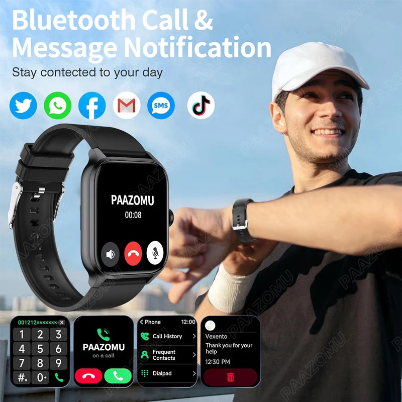 2024 New Smart Watch Men Women Bluetooth Call 100+ Sport Fitness Tracker Heart Rate Monitor Message Reminder Couple Smartwatch