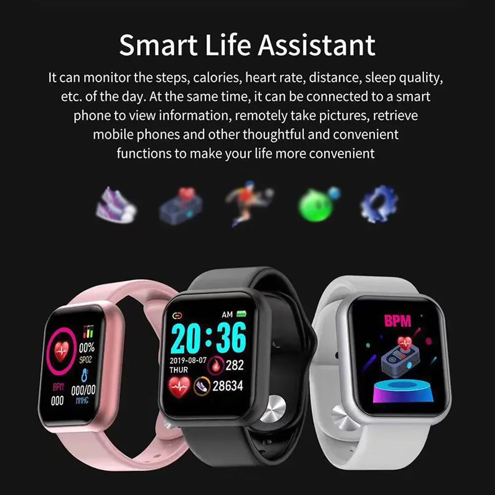 Y68 Color Screen Waterproof Smart Watch Fitness Bracelet D20 Pro Health Blood Pressure Heart Rate Sleep Monitor Sport Smartwatch