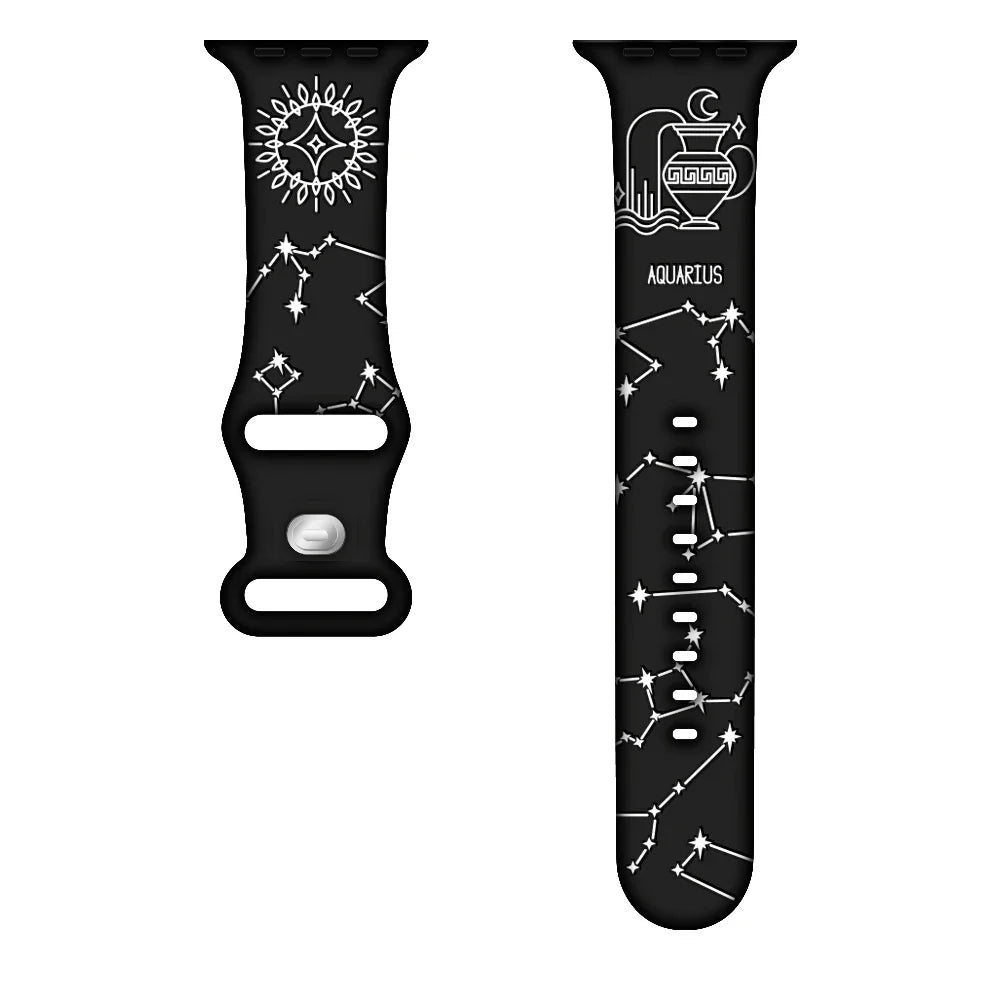 Horoscope Prints Silicone Strap for Apple Watch Band Ultra 2 49mm 45mm 44mm 41mm 38 42mm Bracelet Iwatch Series 9 8 7 6 SE 5 4 3