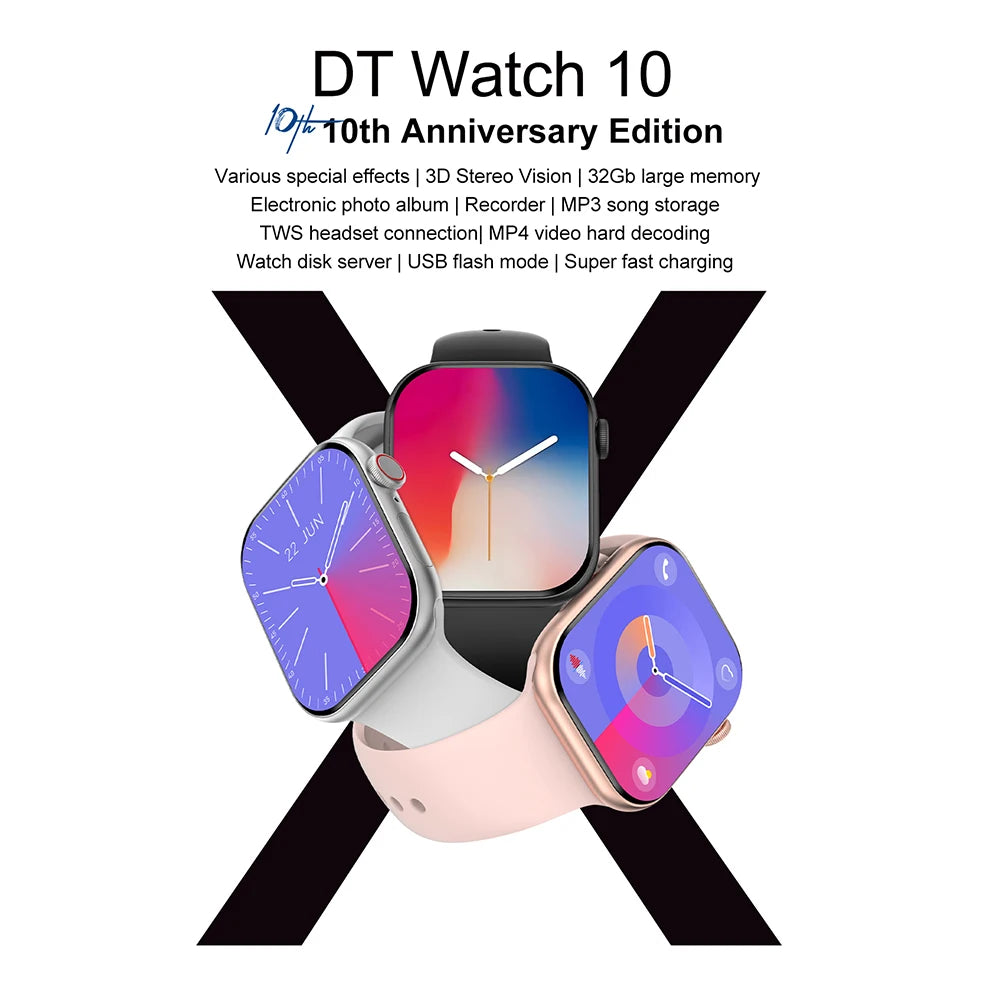 New DT Watch 10 Smart Watch Men 46MM Upgraded 4G Memory MP3/MP4 Player Compass AMOLED HD BT Call IP68 Waterproof Smartwatch 2024