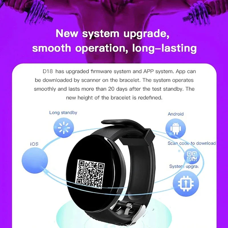 New Smart Watch Men Women Smart Bracelet LED D18 Smartwatch Waterproof Smart Touch Screen Bracelet Smartband 2024 Inteligente