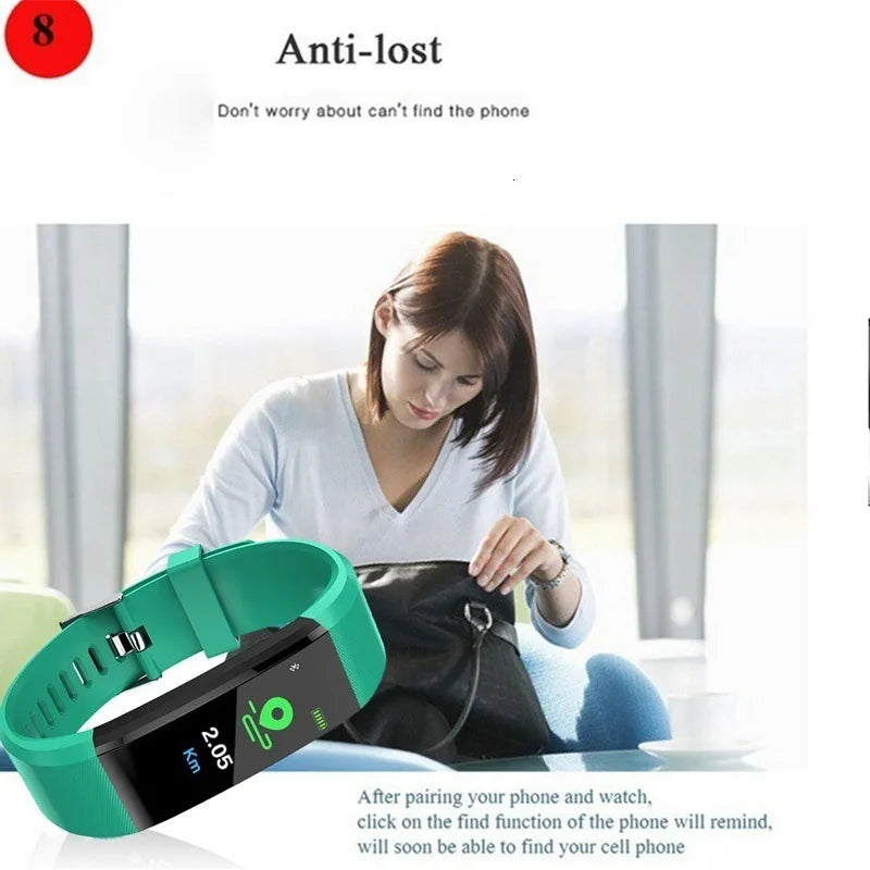 New Smart watch 2024 Men Sport Fitness Tracker Watches Women Blood Pressure Heart Rate Monitor Smart Band Wristband 115 Plus