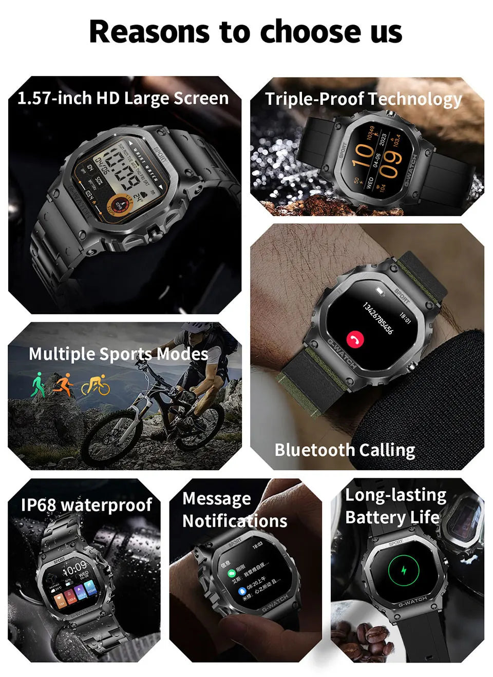 2024 New Smart Watch Men Women 1.57" Screen BT Call Sports Bracelet Blood Oxygen IP68 Waterproof Watch Clock For Android Ios