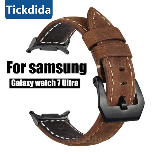 High Quality Genuine Leather Strap for Samsung Galaxy Watch 7 Ultra Band Vintage Frosted Strap for Watch Ultra 47mm Accessories