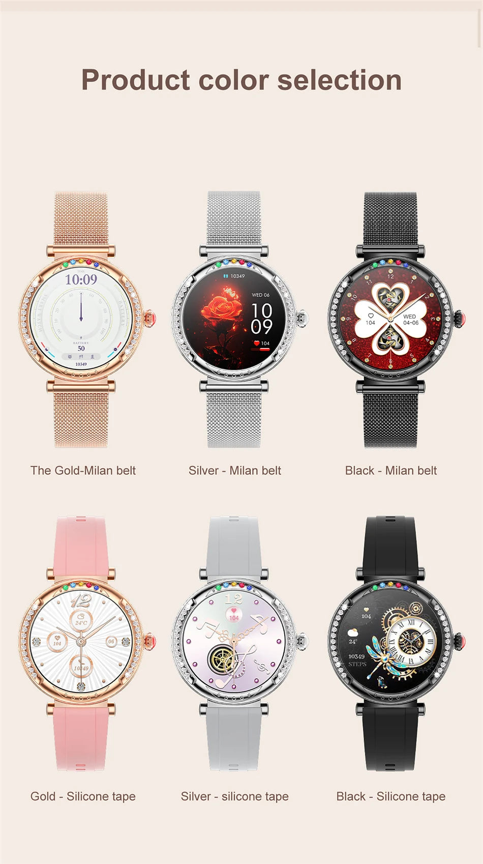 2024 Bluetooth Call Smart Watch Women Custom Dial Smartwatch For Android IOS Waterproof Music Watches Full Touch Bracelet Clock