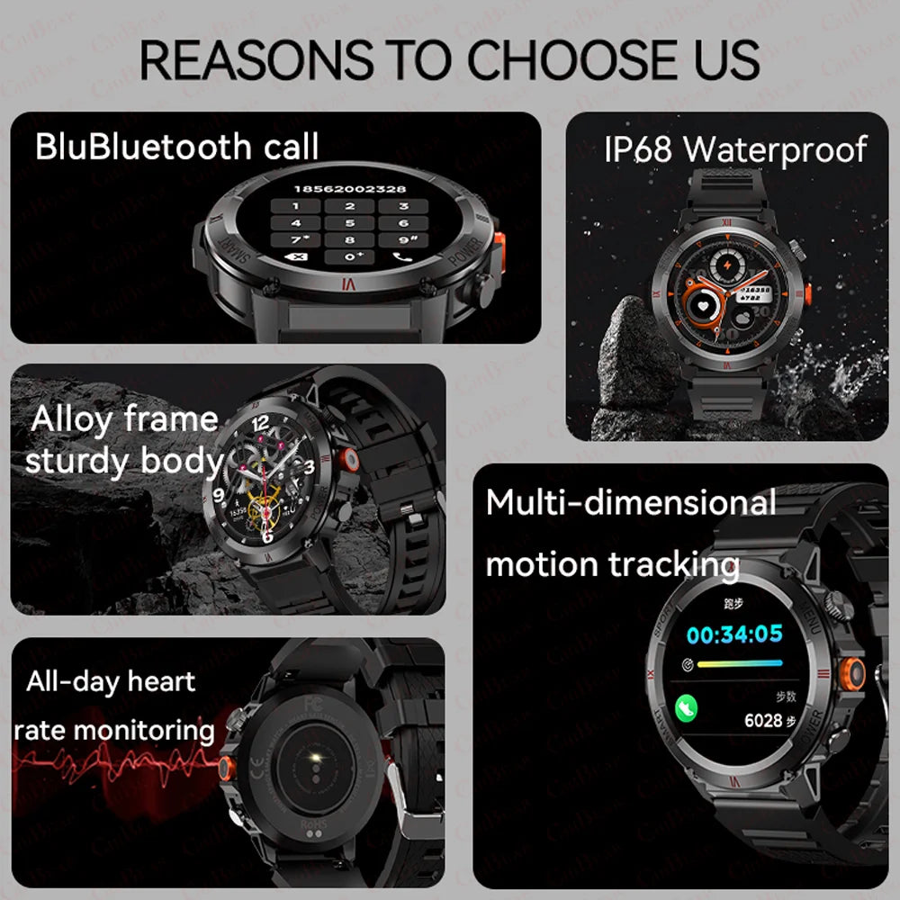 2024 New Smart Watch Men GPS Track LED Flashlight Outdoor Sport Fitness Waterproof Bluetooth Call Smartwatch For Huawei Xiaomi