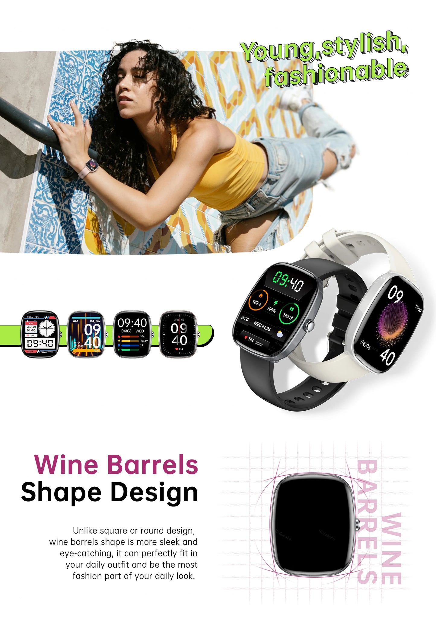 2024 Smartwath Woman Sports Clock Bluetooth SOS NFC Waterproof IP68 Wine Barrels Shape Portuguese Korean Polish Language Men New