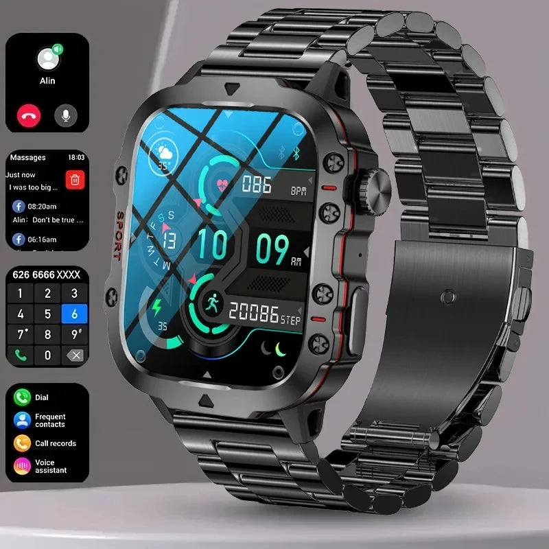 Rugged Military Smart Watch Men For Android IOS Ftiness Watches Ip68 Waterproof  AI Voice Bluetooth Call Smartwatch 2024 New Man