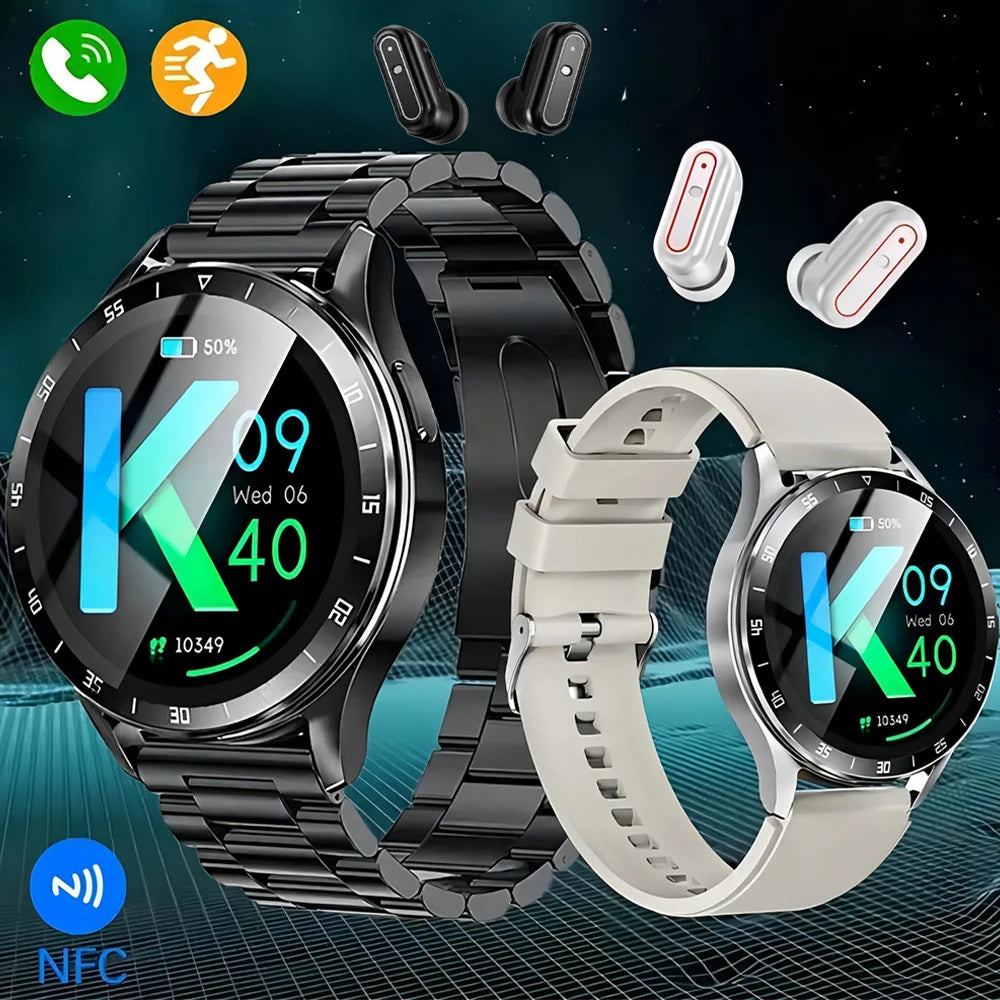 2024 New NFC Smart Watch TWS 2-in-1 Bluetooth Earphones Bluetooth Call Outdoor Sports Track Tracking Men and Women Smartwatches