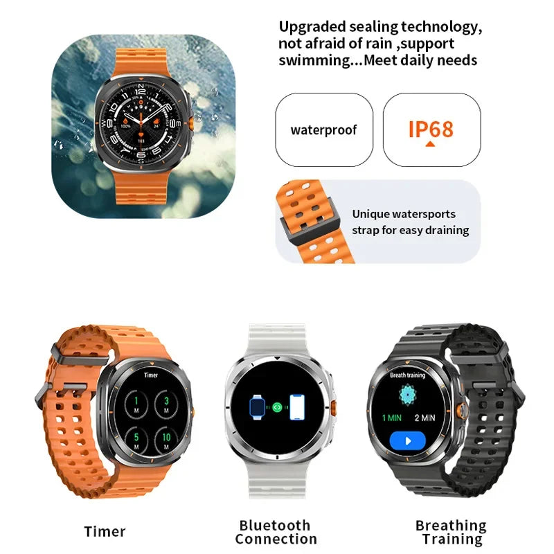 2024 Smartwatch Amoled Screen Crystal Glass Bluetooth Call Compass Multi-sports Smart Watch Man Women For Galaxy Watch Ultra