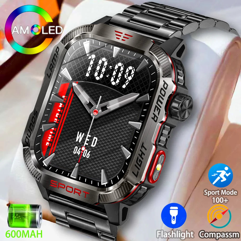 2024 Rugged Military Smart Watch Men Outdoor Watches lP68 Waterproof 2.01" Al Voice Bluetooth Call Smartwatch For Android lOS