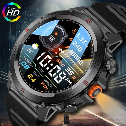 2024 New LED Flashlight Smart Watch Men 1.46 inch AI Voice GPS Motion Track IP68 Waterproof Full Touch Screen Calling SmartWatch