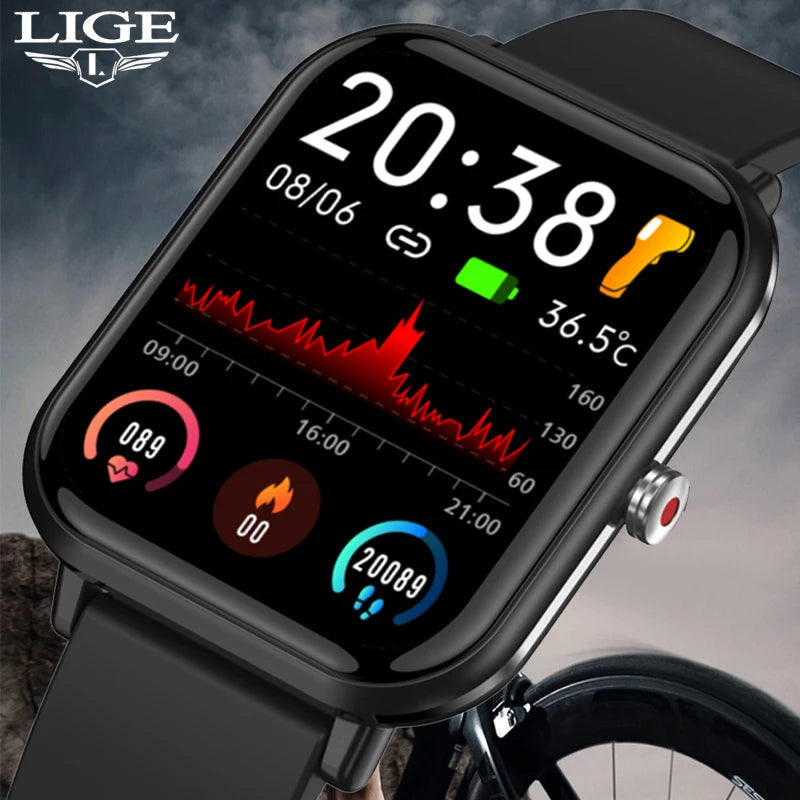 LIGE 2024 New Smart watch Ladies Full Touch Screen Sports Fitness watch IP67 Waterproof Bluetooth For Android IOS Smartwatch Men