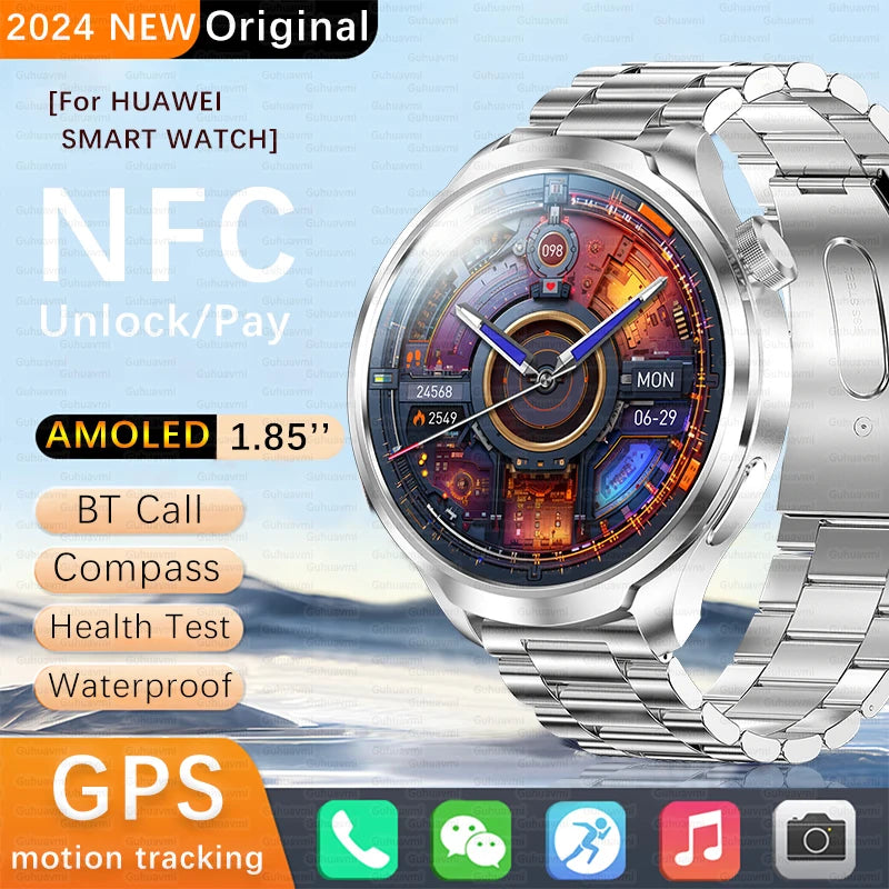 For HUAWEI GPS NFC Smart Watch Men 1.85'' AMOLED Screen Heart Rate Bluetooth Call IP68 Waterproof Sports Fitness Smartwatch 2024