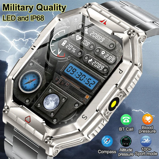 2024 New 2.10 Outdoor Military Man Smart Watch Men Bluetooth Call Smartwatch Men For Android IOS IP68 Waterproof Ftiness Watches