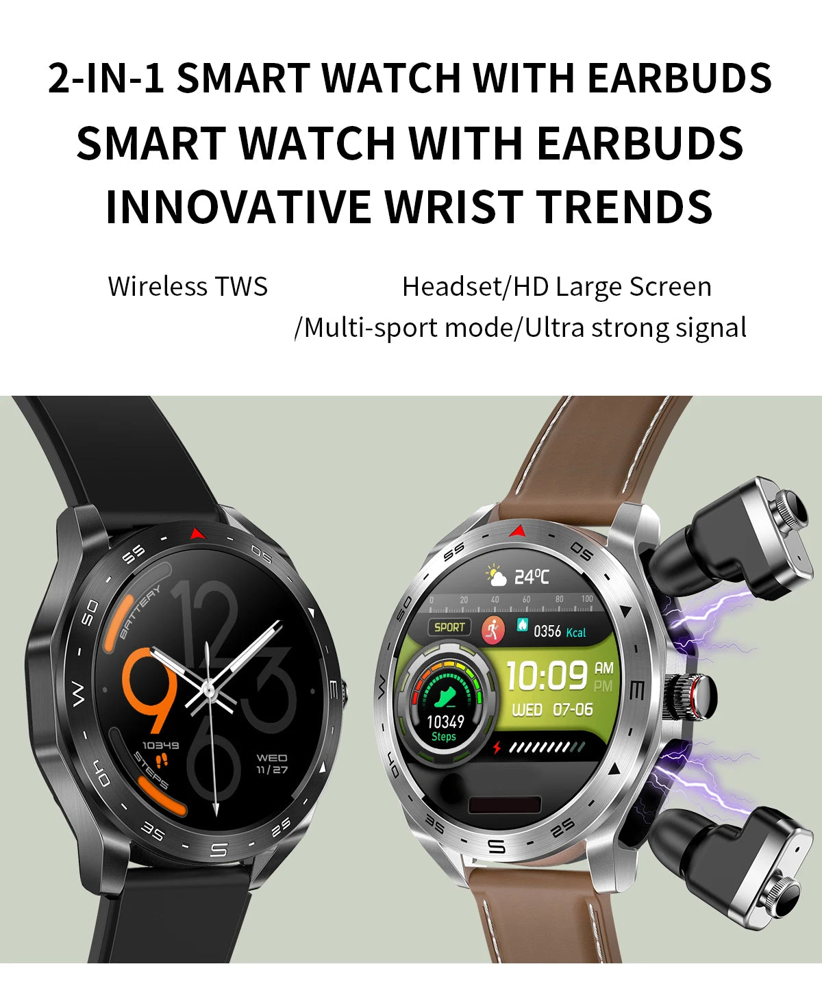 2024 New Smart Watch TWS 2-in-1 Bluetooth Earphones HIFI 9D Sound Quality Bluetooth Call For Men and Women Sports Smartwatches