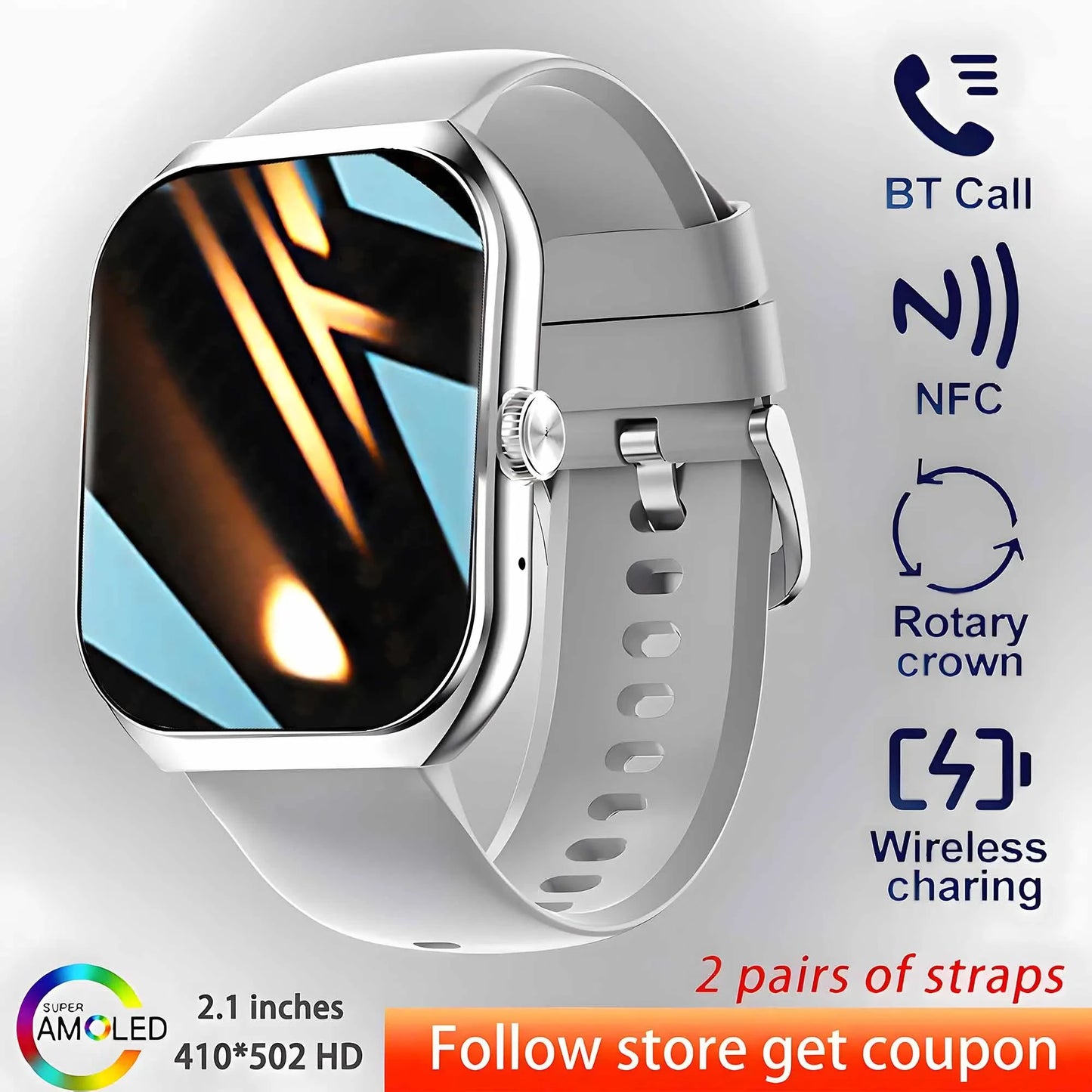 2024 New Smart Watch Men HD Bluetooth Call 2.1 Inch AMOLED Screen GPS Sport Tracker Blood Pressure NFC Original Smartwatch Women