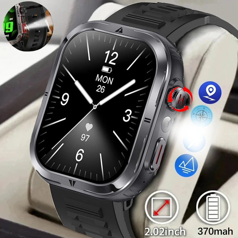 2024 Smart Watch Men Outdoor reloj hombre LED Flashlight 2.01 inch Bluetooth 5.2 Call Women Smartwatch 100+ Sports Modes Watches