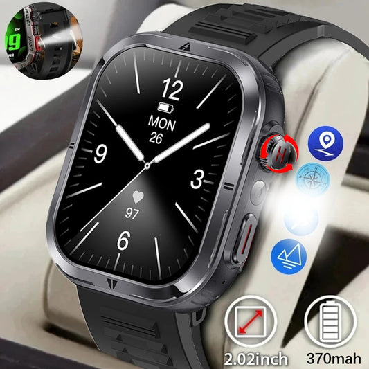 2024 Smart Watch Men Outdoor reloj hombre LED Flashlight 2.01 inch Bluetooth 5.2 Call Women Smartwatch 100+ Sports Modes Watches