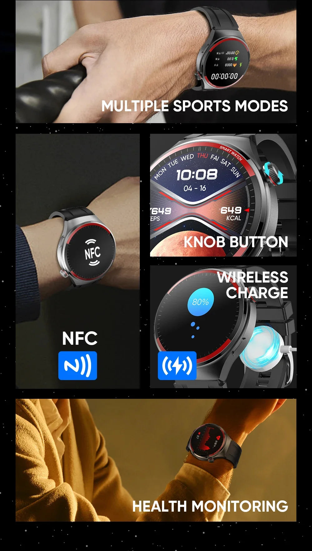 2024 Smart Watch Men   Smartwatch Amoled Blood Pressure Bluetooth Call Sports Fitness Tracker Sleep Passometer for Huawei