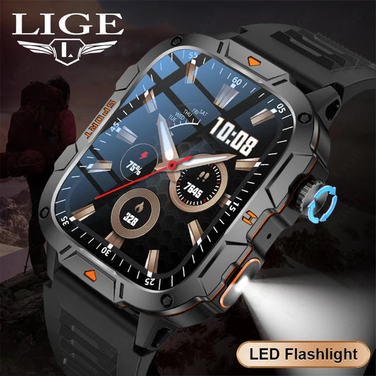 2024 Outdoors Smart Watch Men With LED Flashlight Bluetooth calling 1.96"HD Waterproof Watch Sleep monitoring Smartwatch Man New