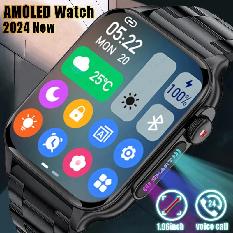 2024 New 1.96 inch Fashion Women Smart Watch Heart Rate Blood Oxygen Fitness Watches with LED torch Smartwatch Men For Xiaomi