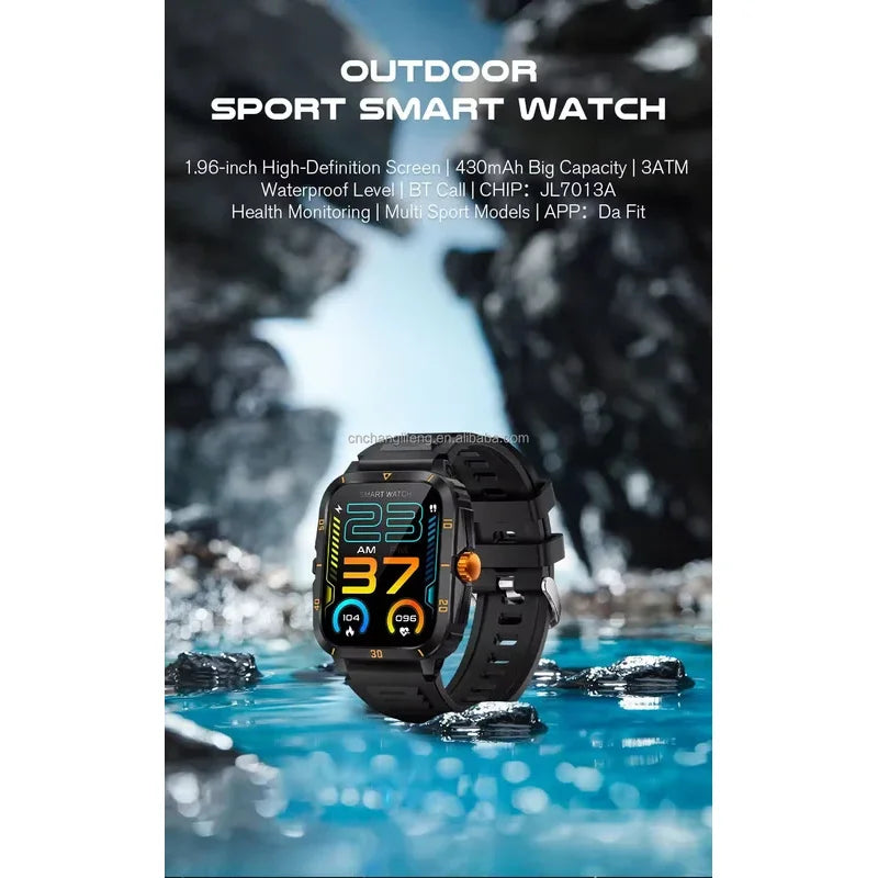 Outdoor Smart Watch KT71 3AMT Waterproof Sports Tracker 1.96 Inch HD Screen BT Calling Smartwatch for Men Women 2024 New Arrival