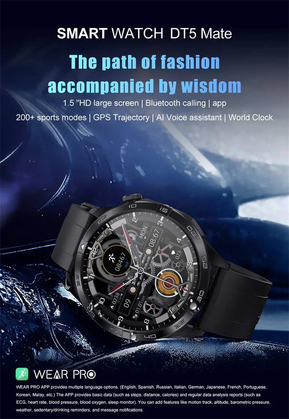 ZORDAI 2024 DT5 Mate Reloj Smart Watch Bt Calling GPS Track Waterproof Fitness Sport Heart Rate Fitness Smartwatch for Men Women