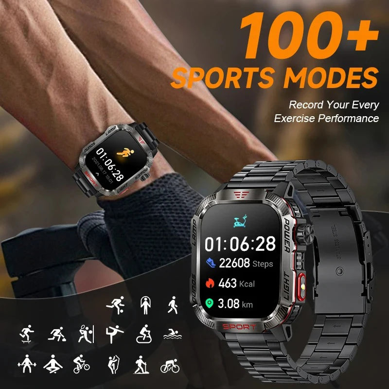 2024 Smarthwhatch Flashlight Outdoor Sports Smart Watch Men Women 600mah reloj hombre Compass Bluetooth Music 2.01'' Smartwatch