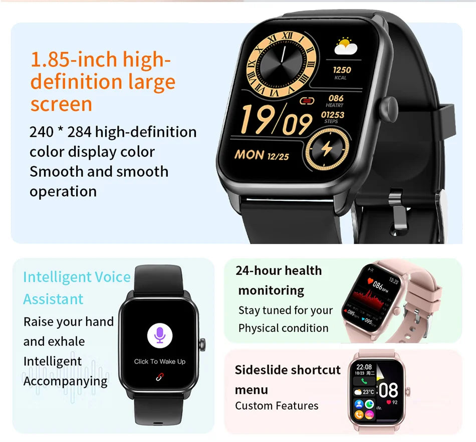 2024 New For Xiaomi Huawei 1.85 inches Bluetooth Call Smartwatch Women Men AMOLED 240*284 HD Pixel Display Smartwatches Ladies