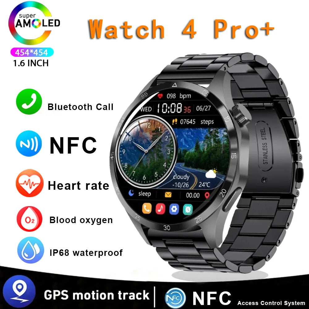 For Android IOS Man Smart Watch Men IP68 NFC GPS Tracker AMOLED 360*360 HD Screen Blood Sugar Bluetooth Call Smartwatch Men 2024