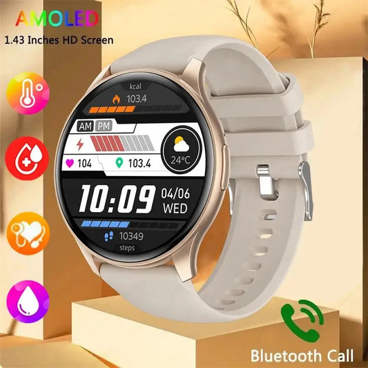 2024 New For Xiaomi Huawei 1.43 inches Bluetooth Call Smartwatch Women Men AMOLED 466*466 HD Pixel Display Smartwatches Ladies