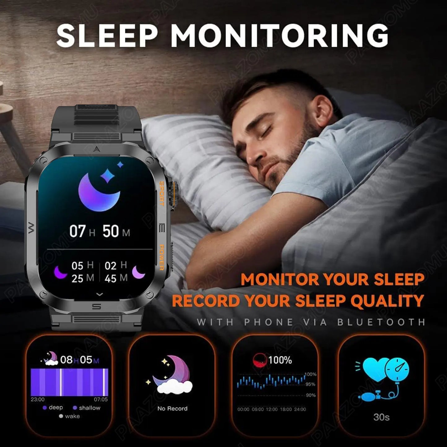 2024 New outdoor smartwatch for men BT Call 2.01 inch Heart rate monitor sleep tracker watches 100+ sports mode fitness watches