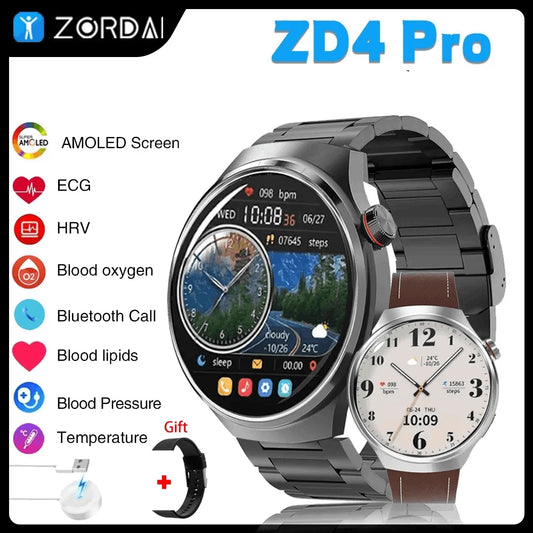 Zordai ZD4 Pro For Huawei GT4 PRO Smart Watch Men 2024 AMOLED HD Screen Heart Rate Bluetooth Call NFC IP68 Waterproof Smartwatch