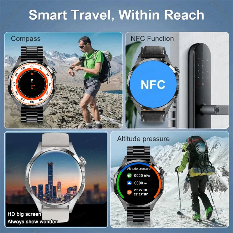 2024 New Smartwatch Mens AMOLED Screen Bluetooth Call GPS Sport NFC Health Monitor Smartwatch GT Plus Watch For Android IOS Man