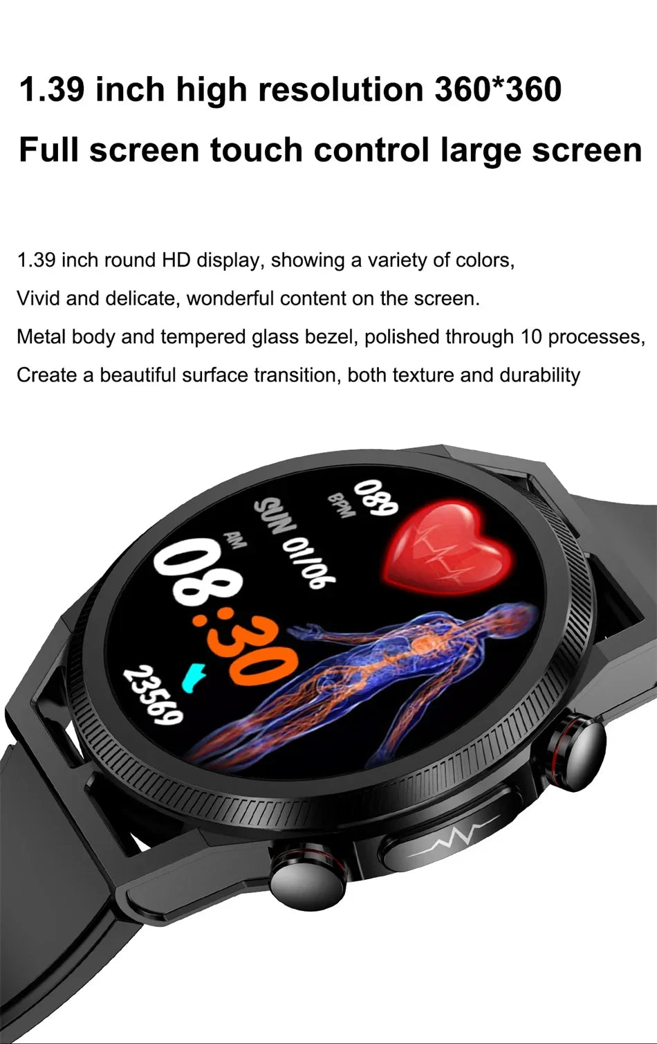 2024 New Uric Acid Non invasive Blood Glucose Smart Watch Mens Bluetooth Call Blood Lipid Blood Oxygen Blood Pressure Smartwatch