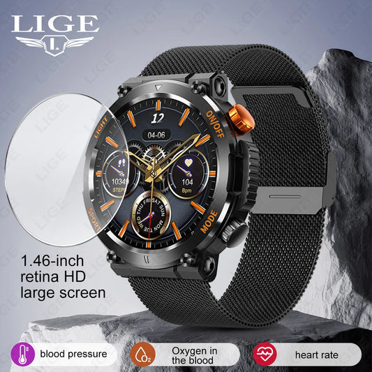 LIGE New Smart Watch Men Outdoor Sport Bluetooth Call Fitness Bracelet With Black Wristwatch LED Flashlight Smartwatch 2024 +BOX