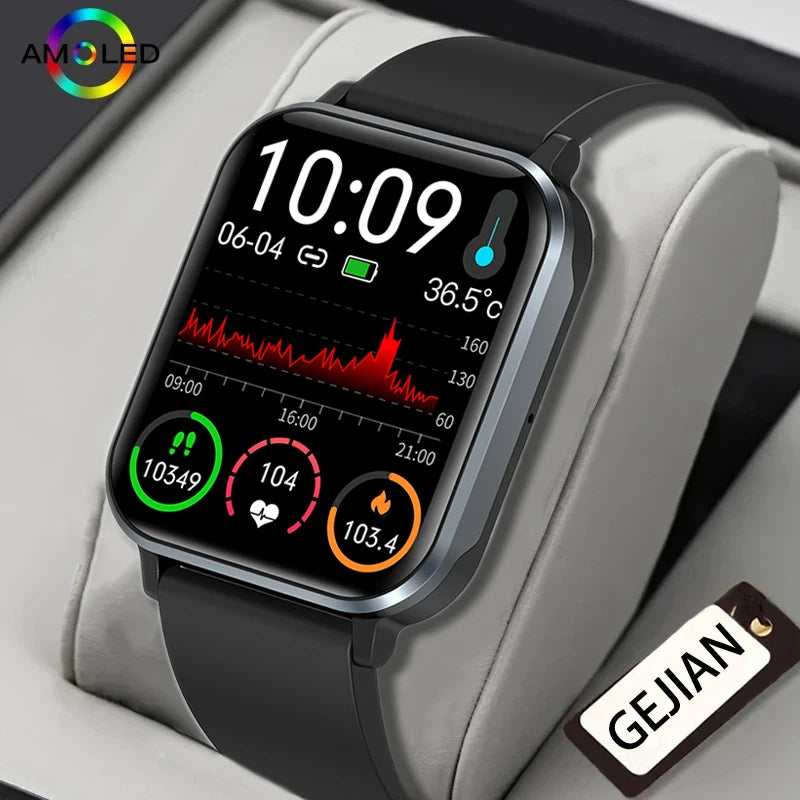 GEJIAN 2024 Smartwatch Men Watches Waterproof Blood Oxygen Heart Rate Monitor Bluetooth Calls Smart Watch For Women IOS Android