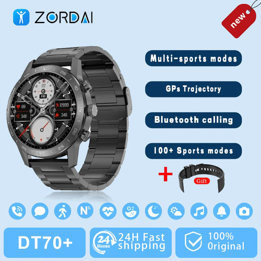 2024 DT70+ Smart Watch Stainless Steel Business Fitness Wristwatch 1.45 Round Screen Bluetooth Call Smartwatch for Men Women