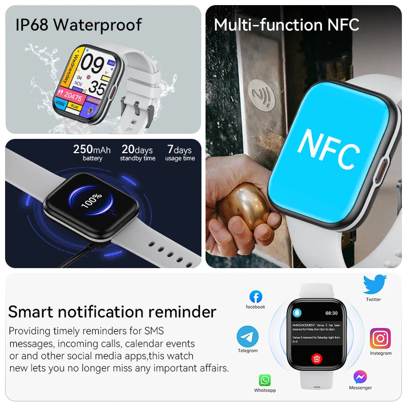 LIGE NFC Smart Watch Waterproof Men Women Bluetooth Call Smartwatch Heart Rate Sports Fitness Tracker Watch For Android IOS 2024