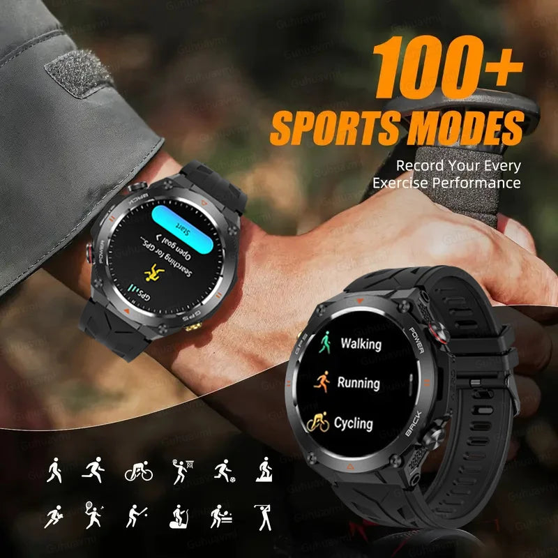 2024 GPS Smart Watch Men 1.45" Ultra HD Display Compass Altitude Sports Bluetooth Call 1ATM waterproof 650mAh Battery Smartwatch