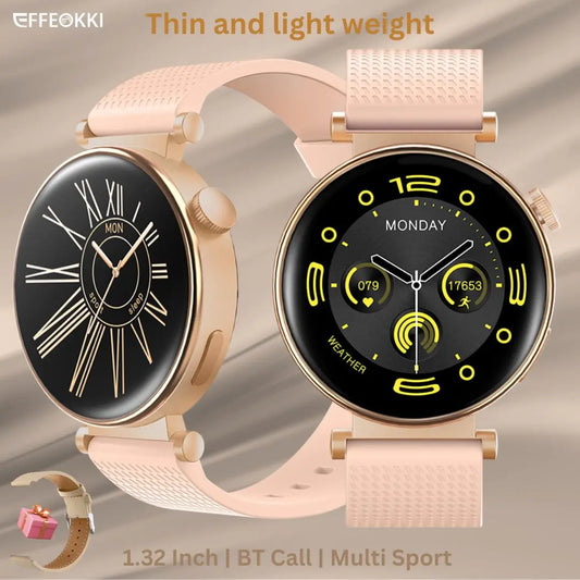 2024 Fashion Lady Smart Watch with 2 Strap for woman Amoled Female BT Call Waterproof Luxury EFFEOKKI Mini Smartwatch