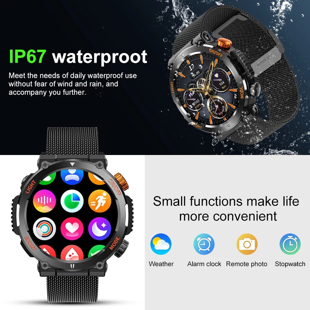 LIGE New Smart Watch Men Outdoor Sport Bluetooth Call Fitness Bracelet With Black Wristwatch LED Flashlight Smartwatch 2024 +BOX