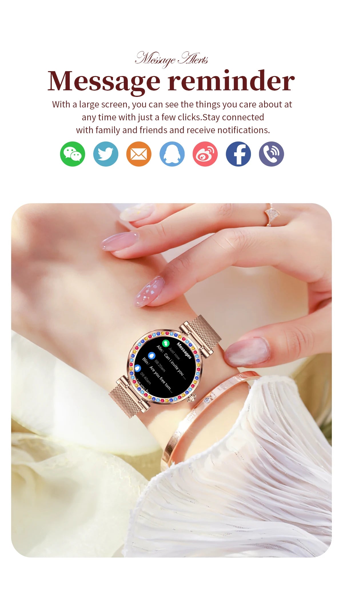 2024 Fashion Smart Watch for Women Lady Health Monitoring 1.27inch Screen IP67 Waterproof BT Calling Diamond Fashion Smartwatch