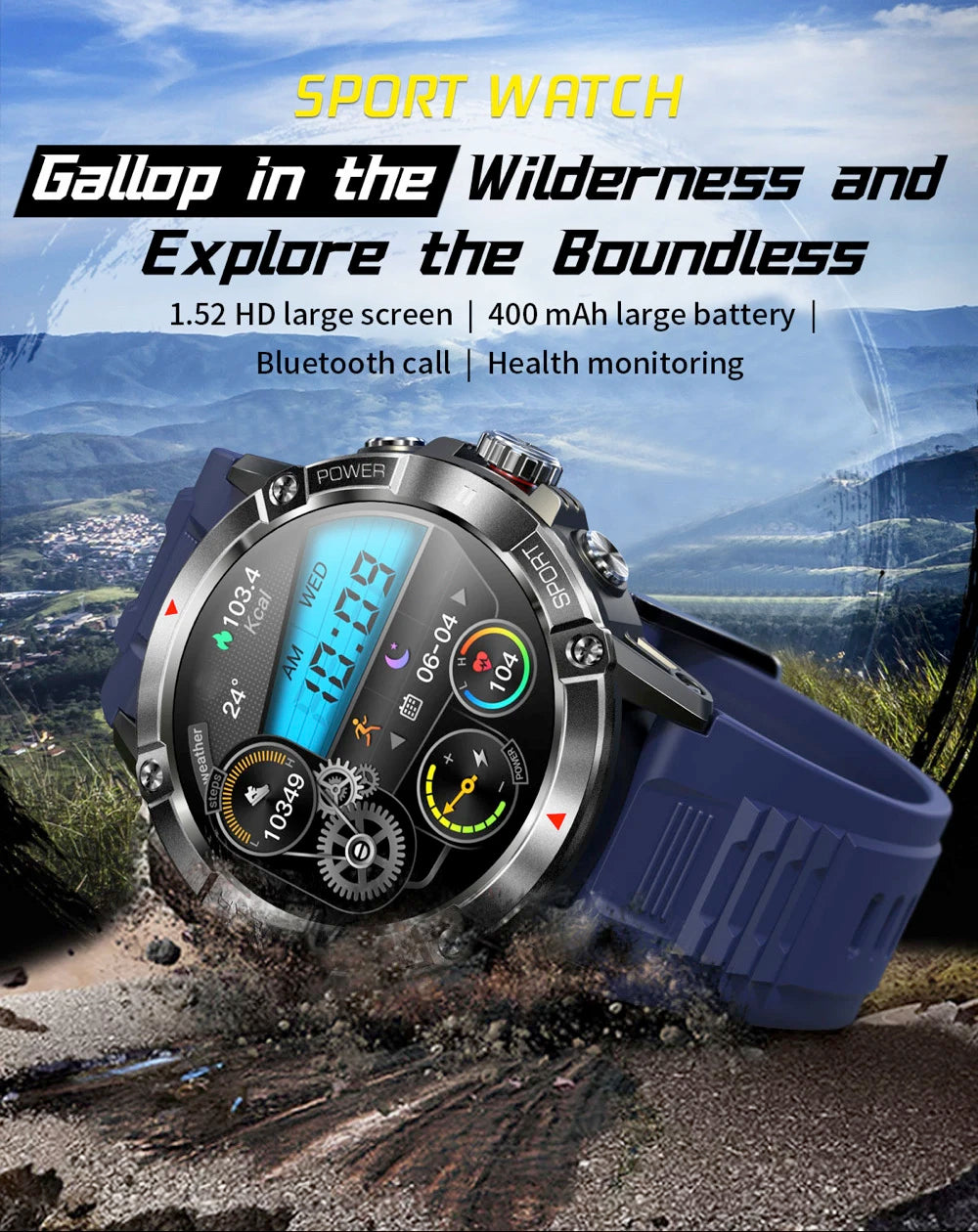 New Men Outdoor Sports Compass Smart Watch Blue Tooth Call Bracelet Health Monitoring 400mAh Battery Waterproof 2024 Smartwatch