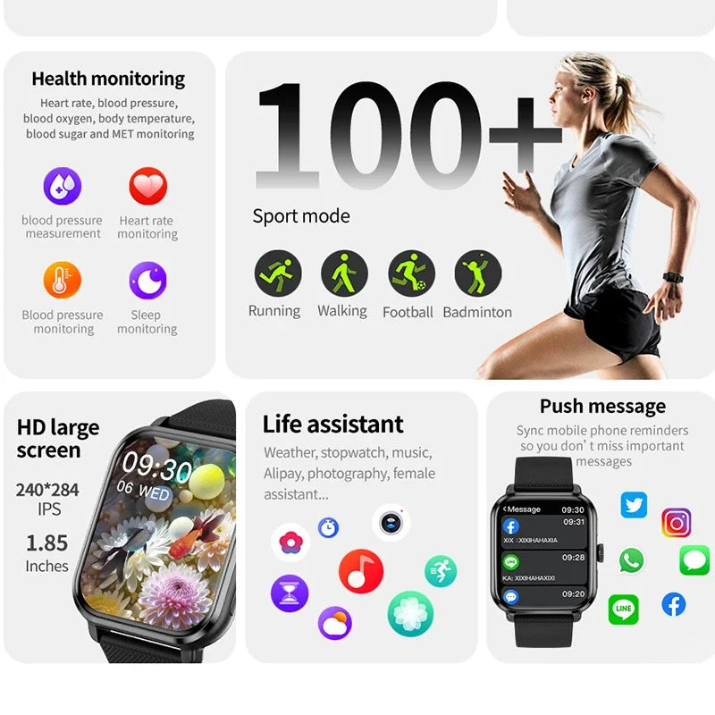 2024 New Watch 9 Men Smart Watch 100+ Sports Mode Multi-function Button Health Monitoring BT Call SmartWatch for ios android