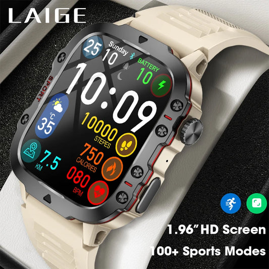 2024 Rugged Military Men Smartwatch AI Voice Bluetooth Call Heart Rate Health Monitoring IP68 Waterproof Fitness Smart Watch