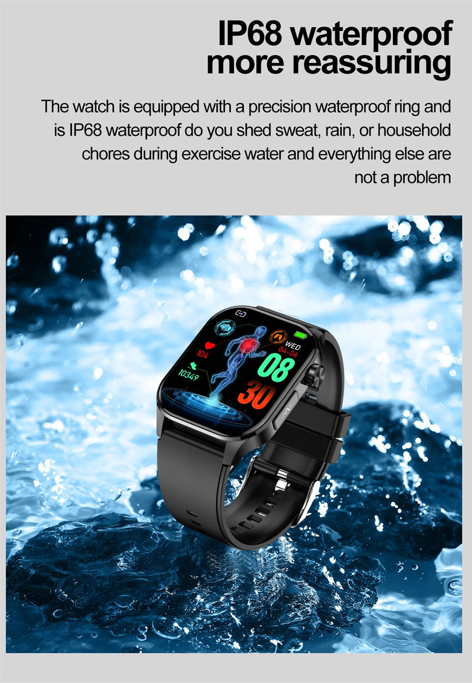 ECG Heart Monitor SOS Bluetooth Call Waterproof Sports Smartwatch 2.04'' HD Screen AI Medical Diagnosis Men Smart Watch 2024 New