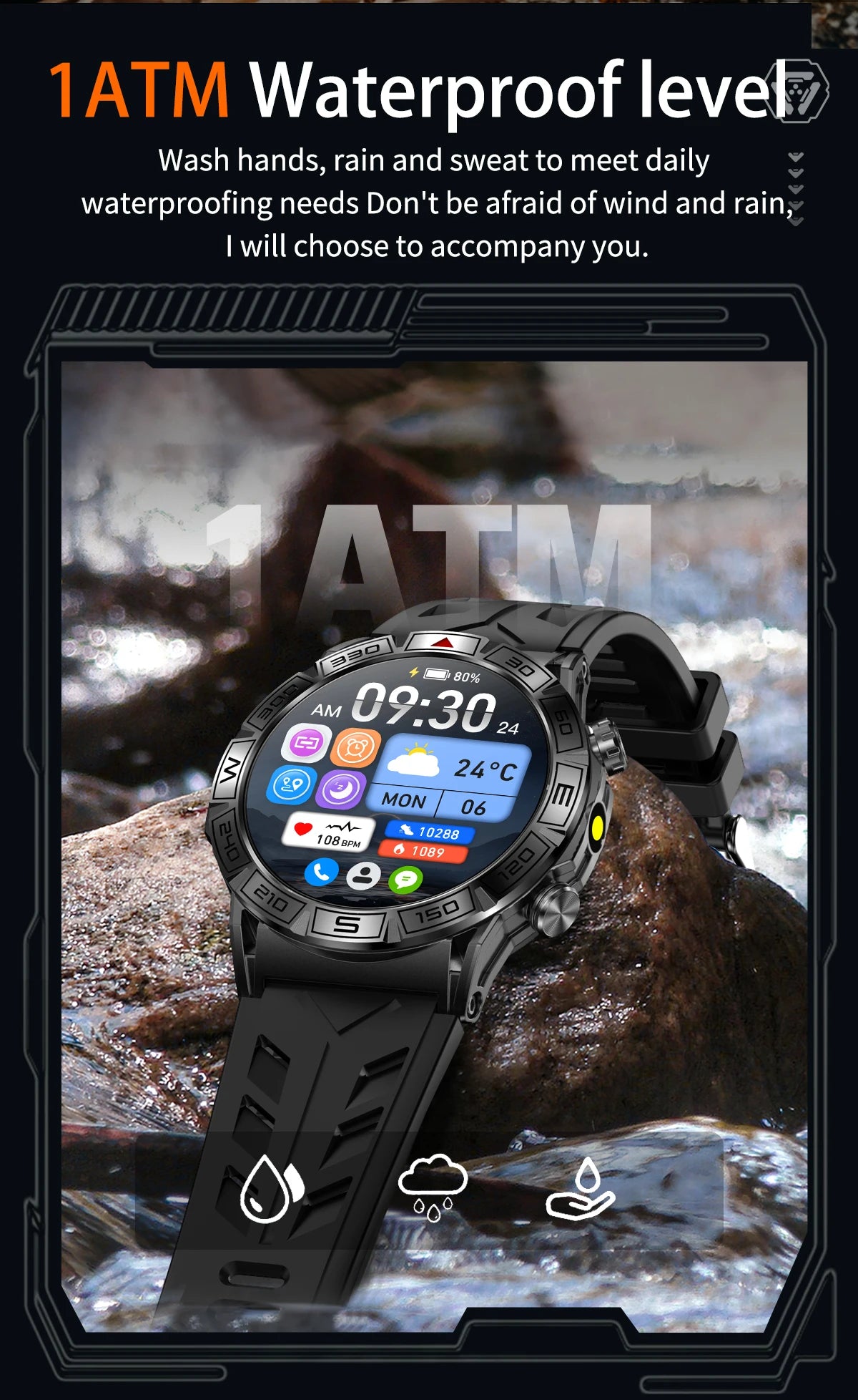 2024 New Men Outdoor Smart Watch AMOLED 460*460 Ultra HD Screen 107 Sports Modes Fitness Tracking Watch Waterproof Smartwatch