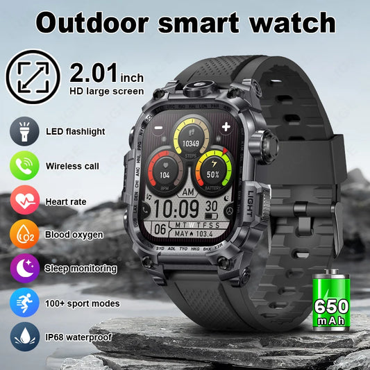 LIGE 2024 New Outdoor Military Smart Watch Men 650 mAh Large Battery Voice Assistant Watch Wireless Call Waterproof Smartwatch